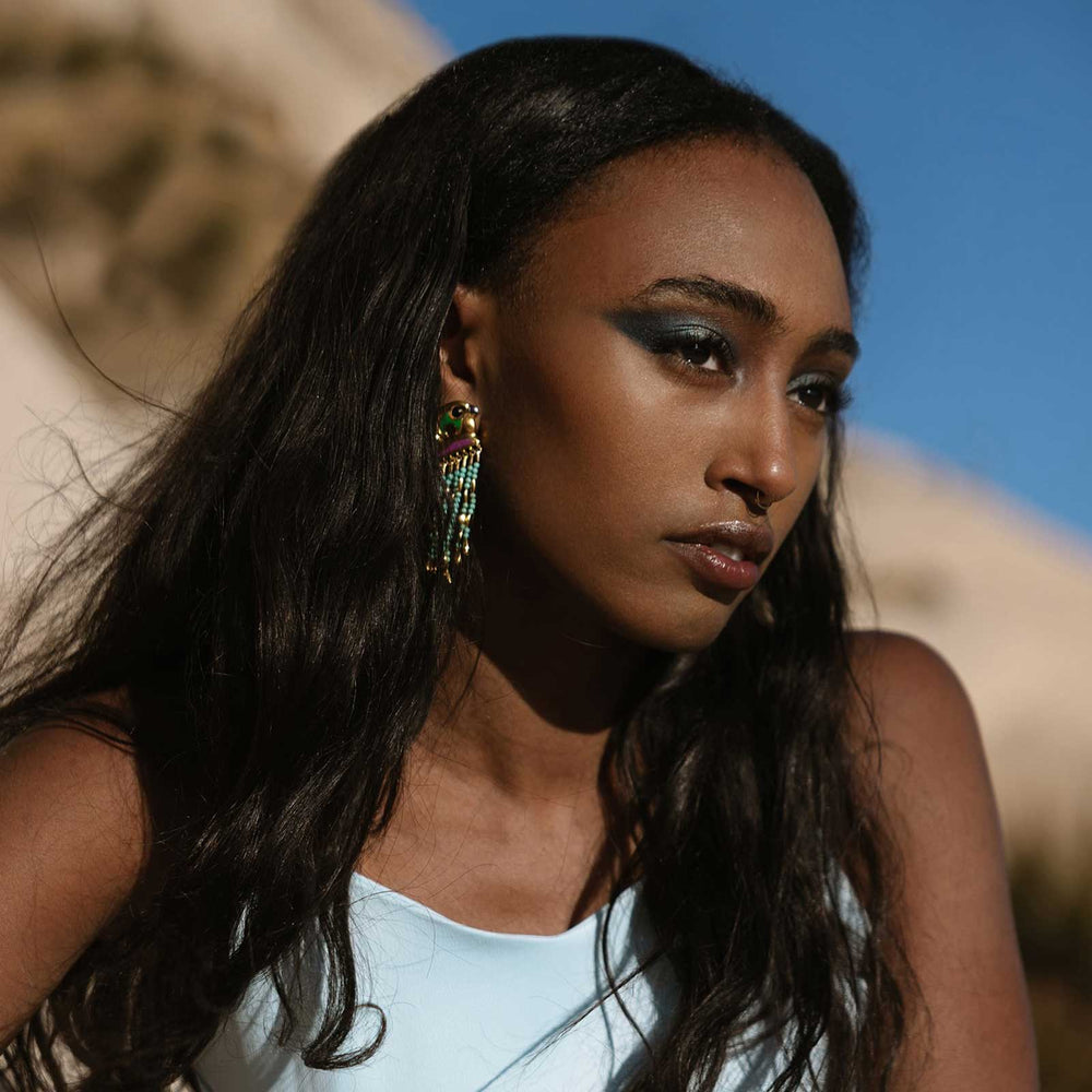 zaya tsahai wearing Naimah Horus Earrings