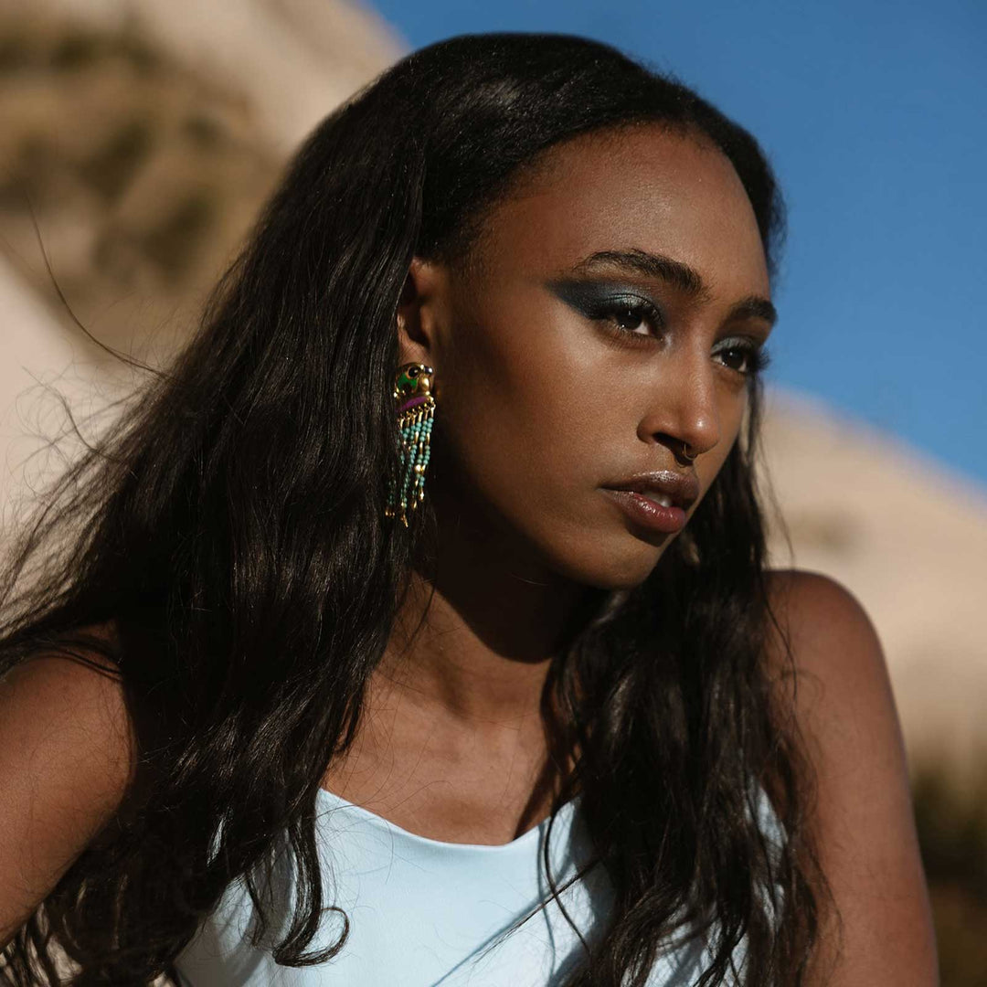 zaya tsahai wearing Naimah Horus Earrings