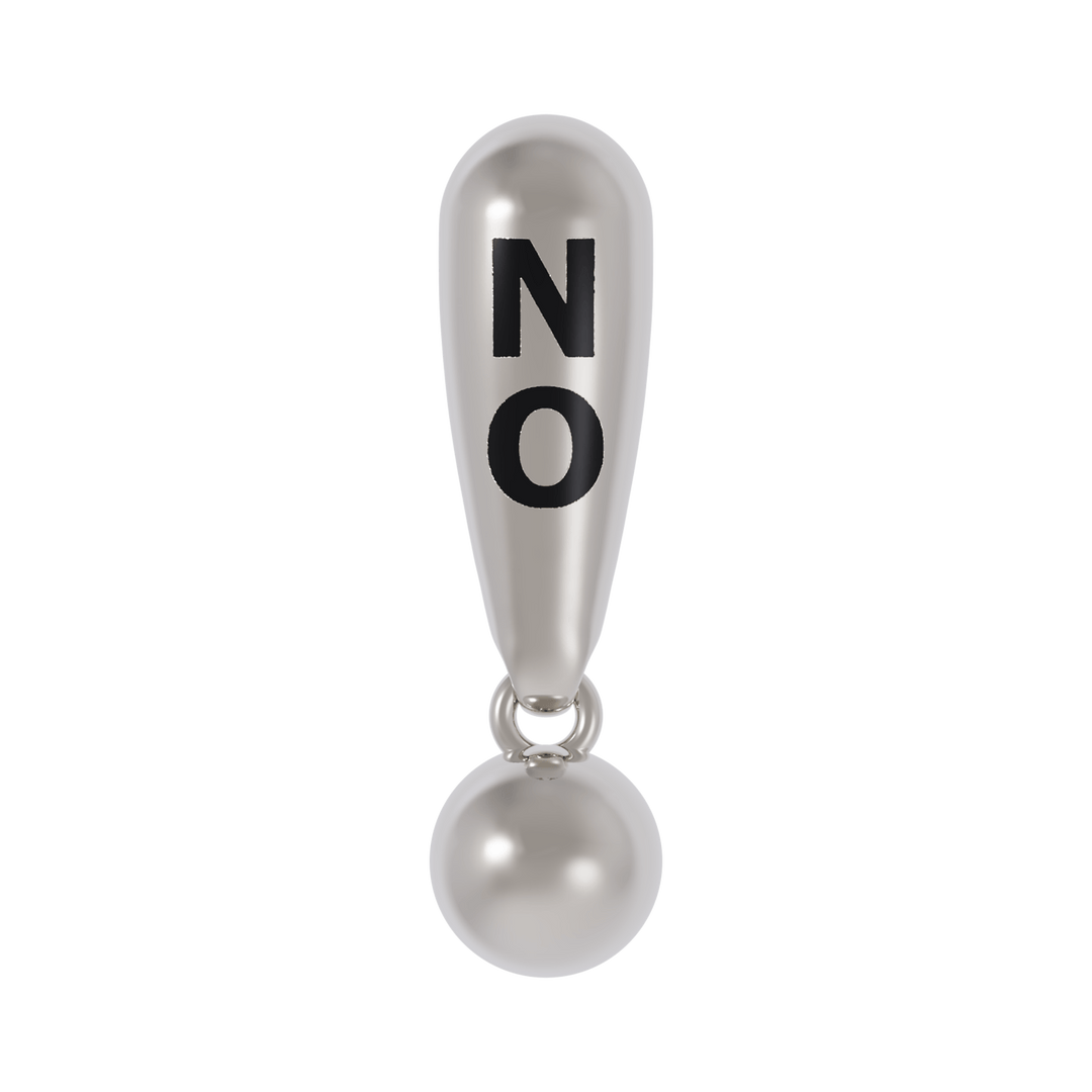 Silver charm Exclamation earring with 'NO' 