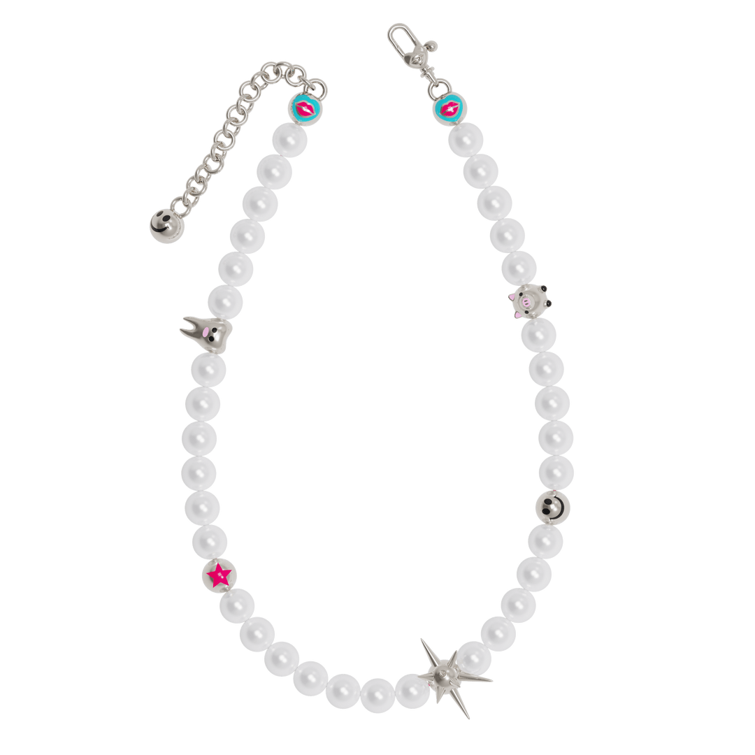 Pearl Necklace with silver charms