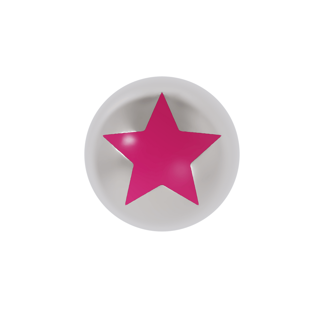 Pink enamel star on a silver ball earring