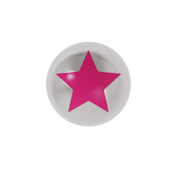 Pink enamel star on a silver ball earring