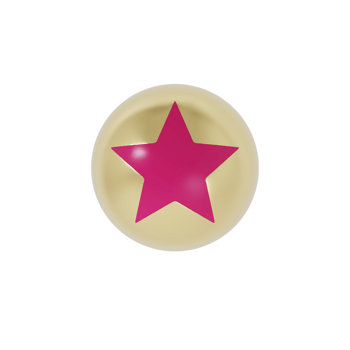 Pink enamel star on a gold ball earring