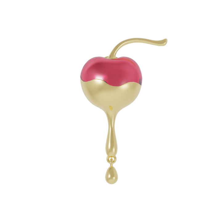 Gold and pink cherry-shaped earring