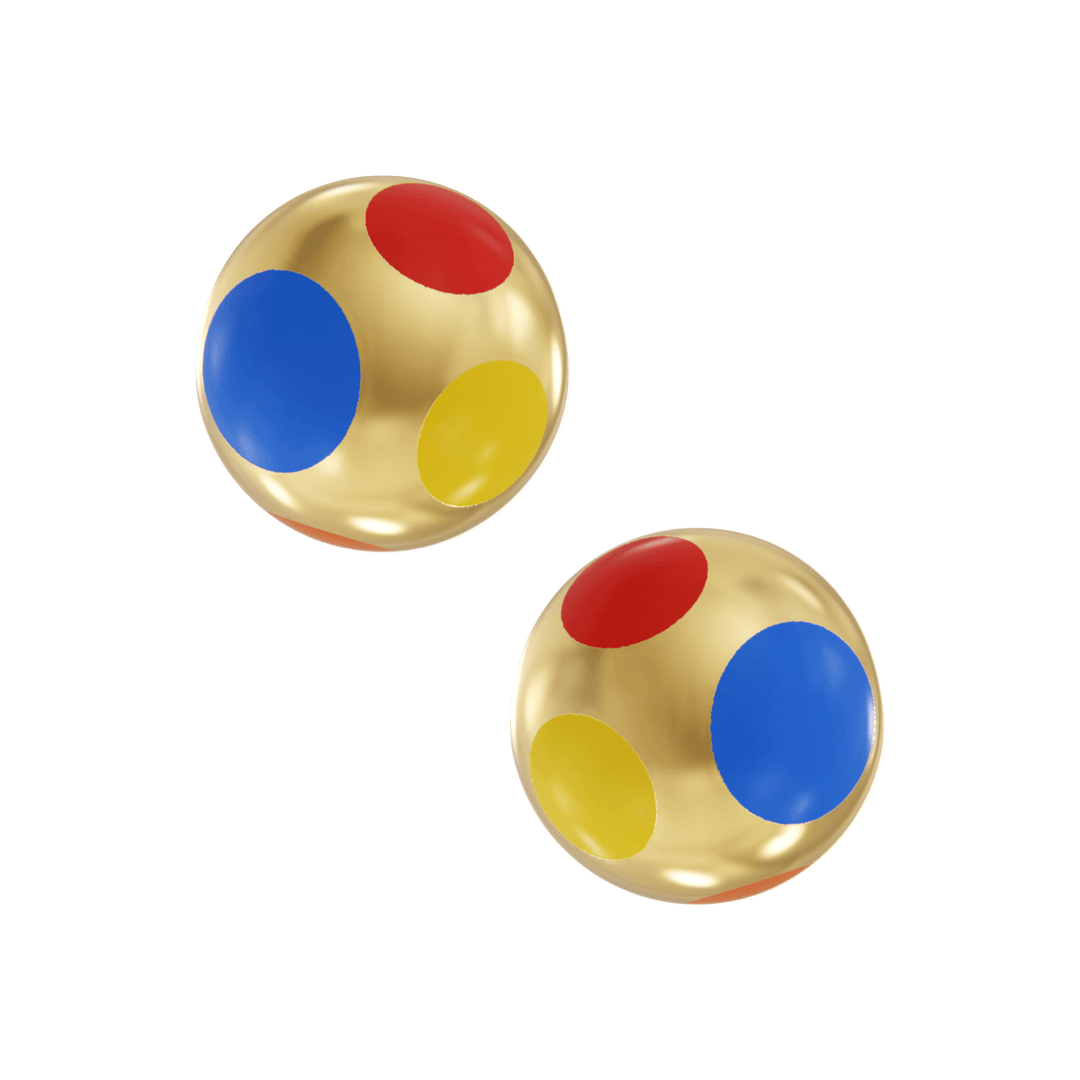Gold earrings with colorful polka dots 