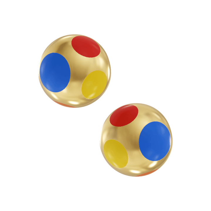 Gold earrings with colorful polka dots 