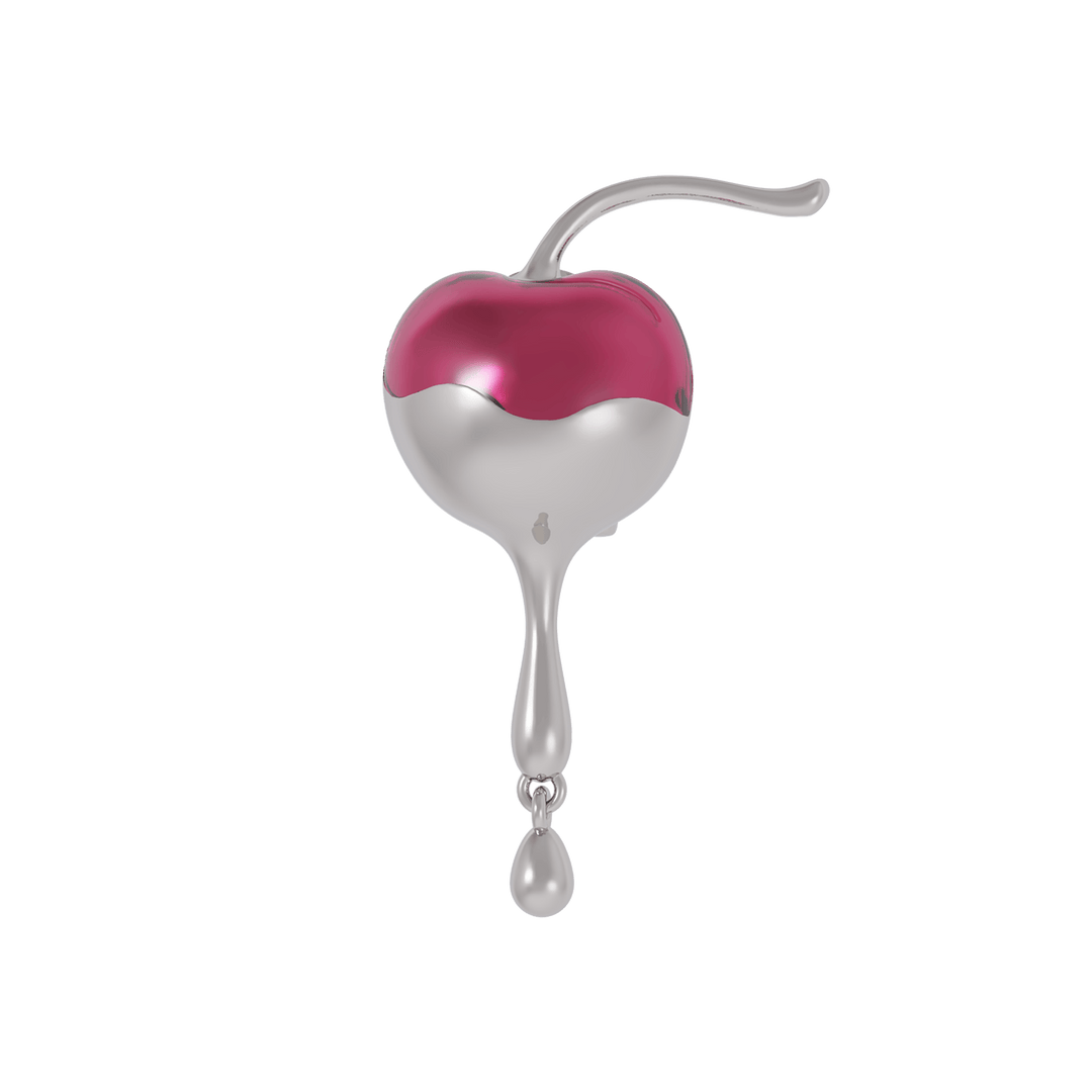 Silver and pink cherry-shaped earring