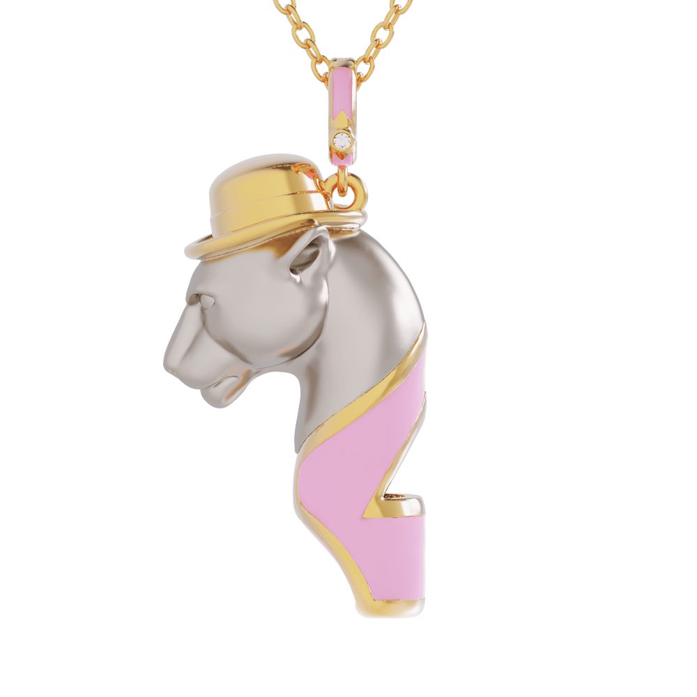 Pendant shaped like a panther with a gold hat 