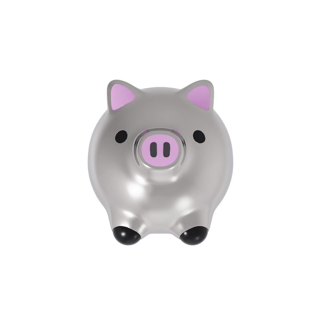 Pig-shaped silver earring with ping enamel ears and nose