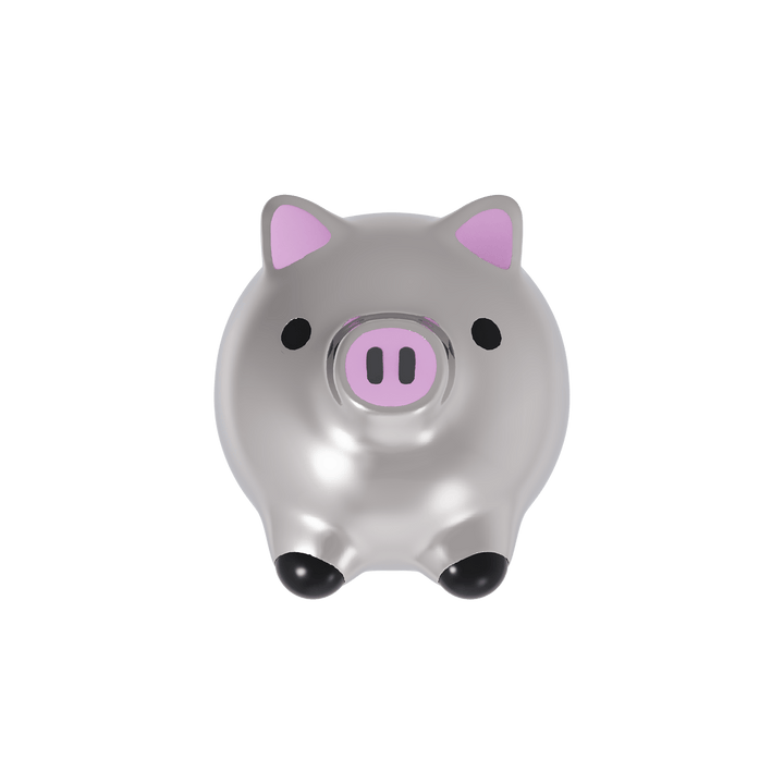 Pig-shaped silver earring with ping enamel ears and nose