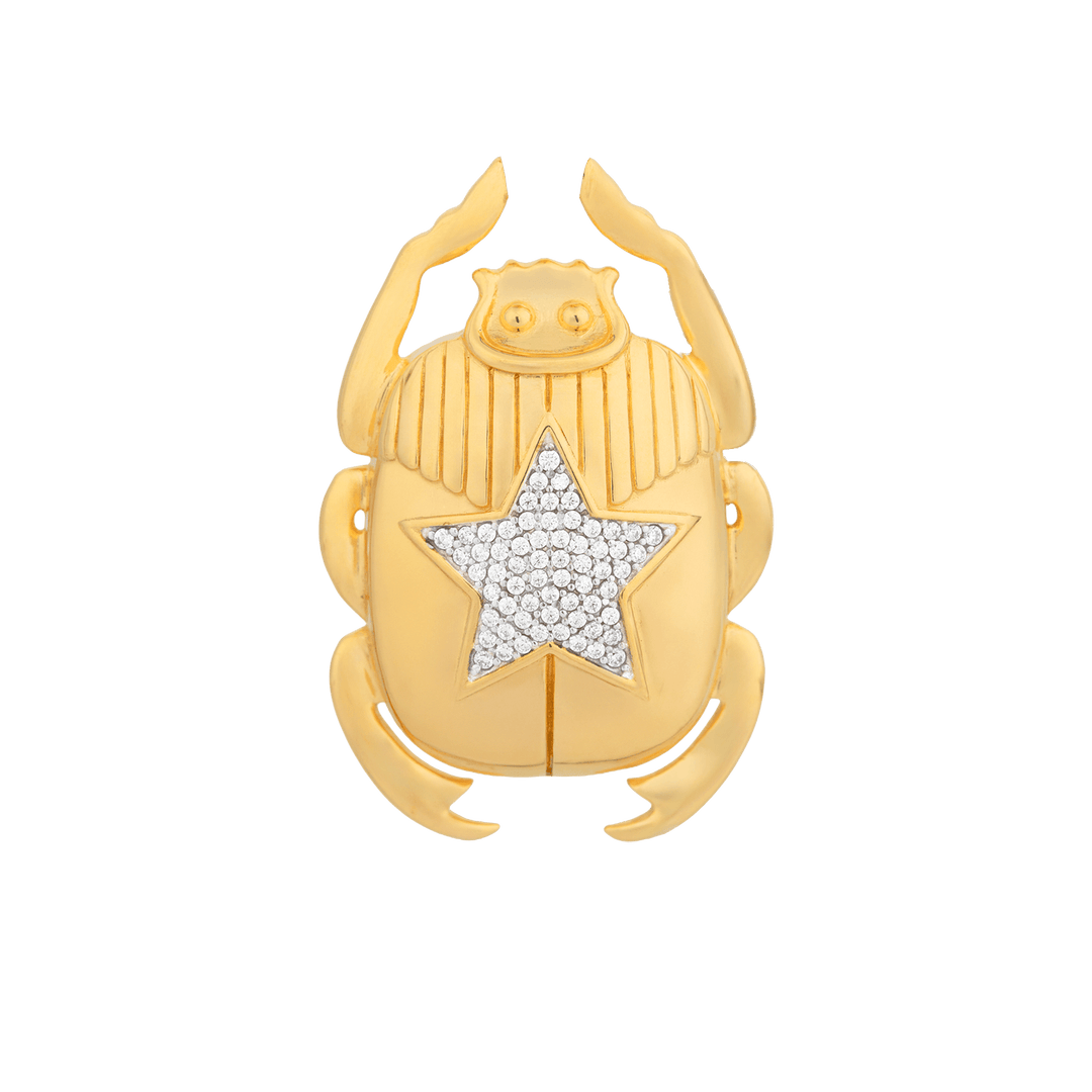 Gold scarab beetle brooch with star-shaped diamonds