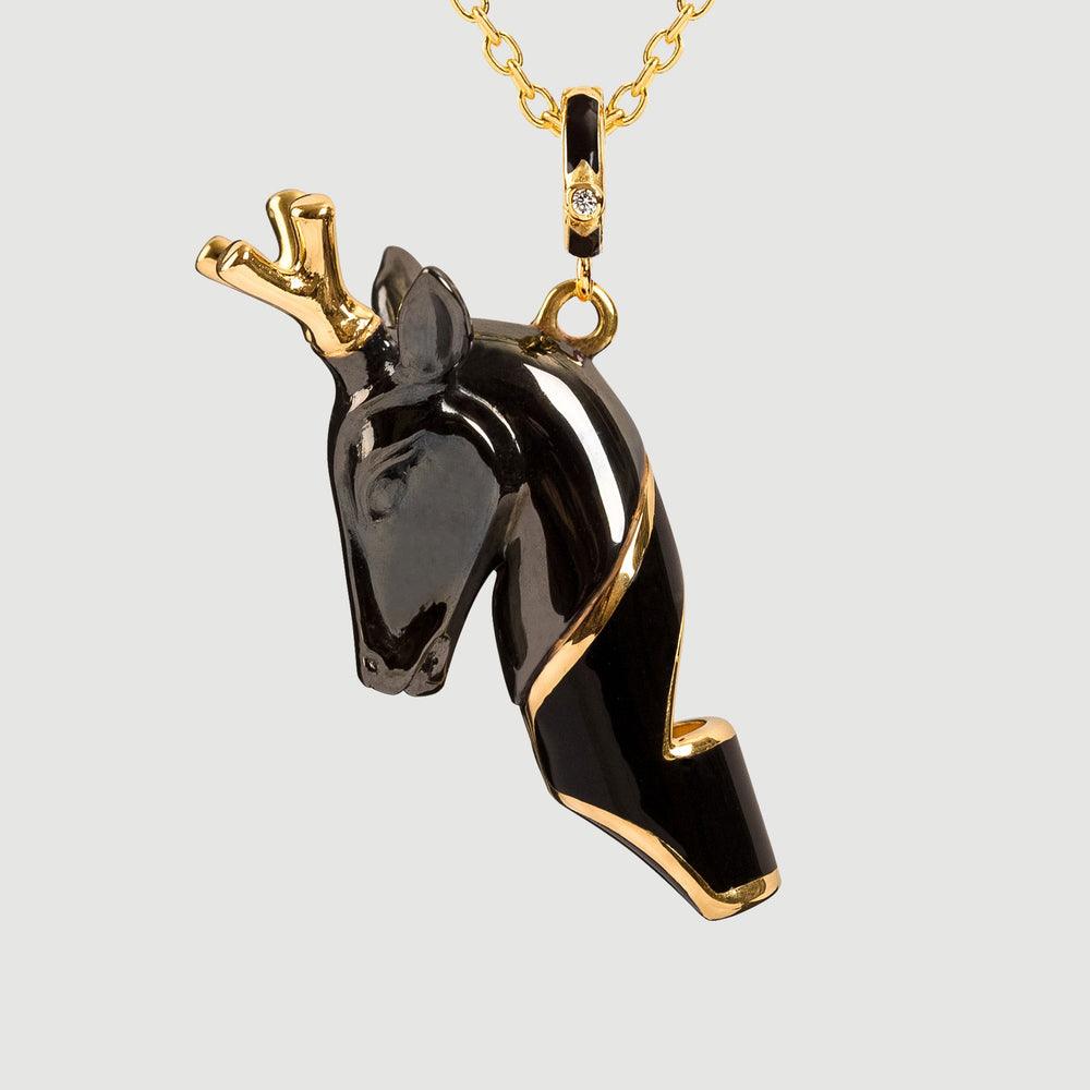 Golden Deer | Whistle | Necklace | Black Enamel